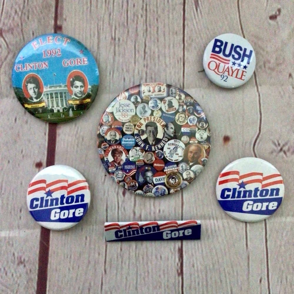 Vintage Bundle of Six Metal Political Buttons
